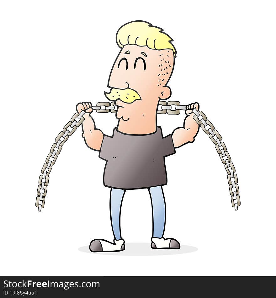 cartoon man lifting chain