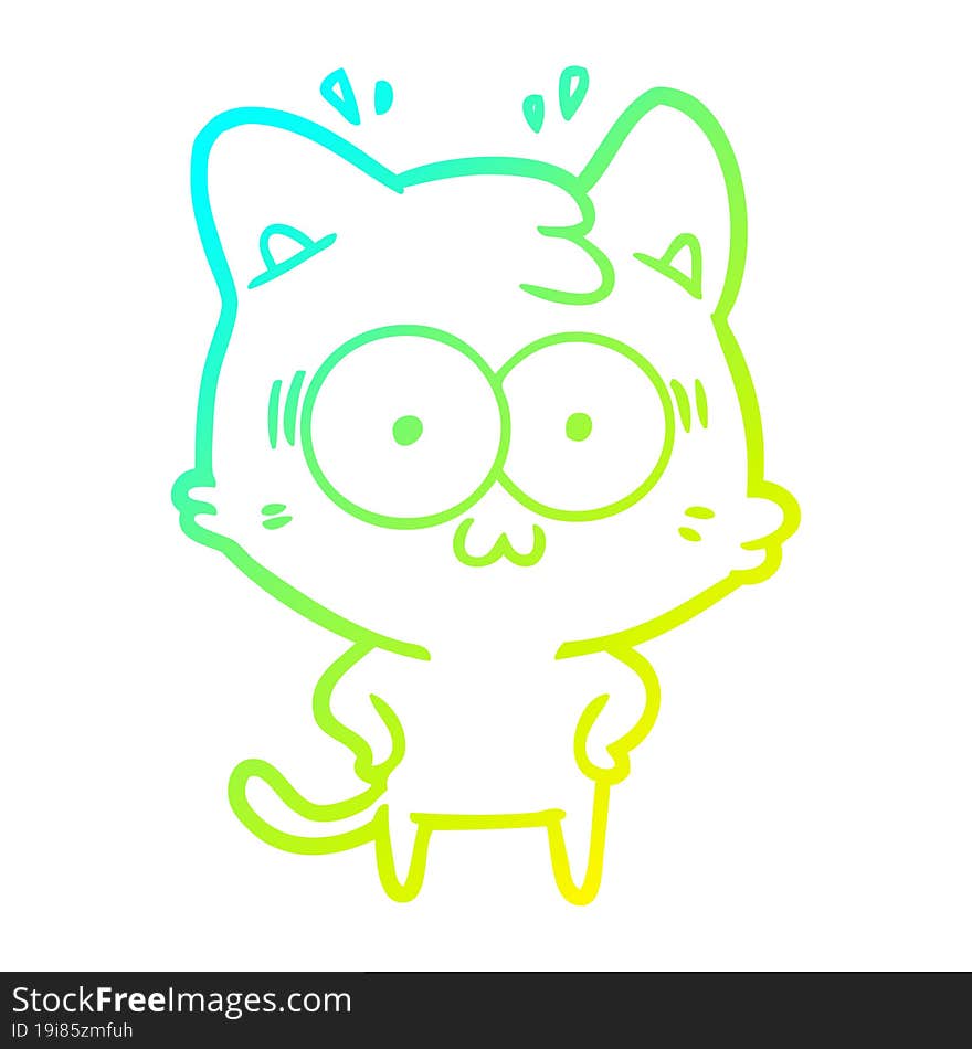 cold gradient line drawing cartoon surprised cat