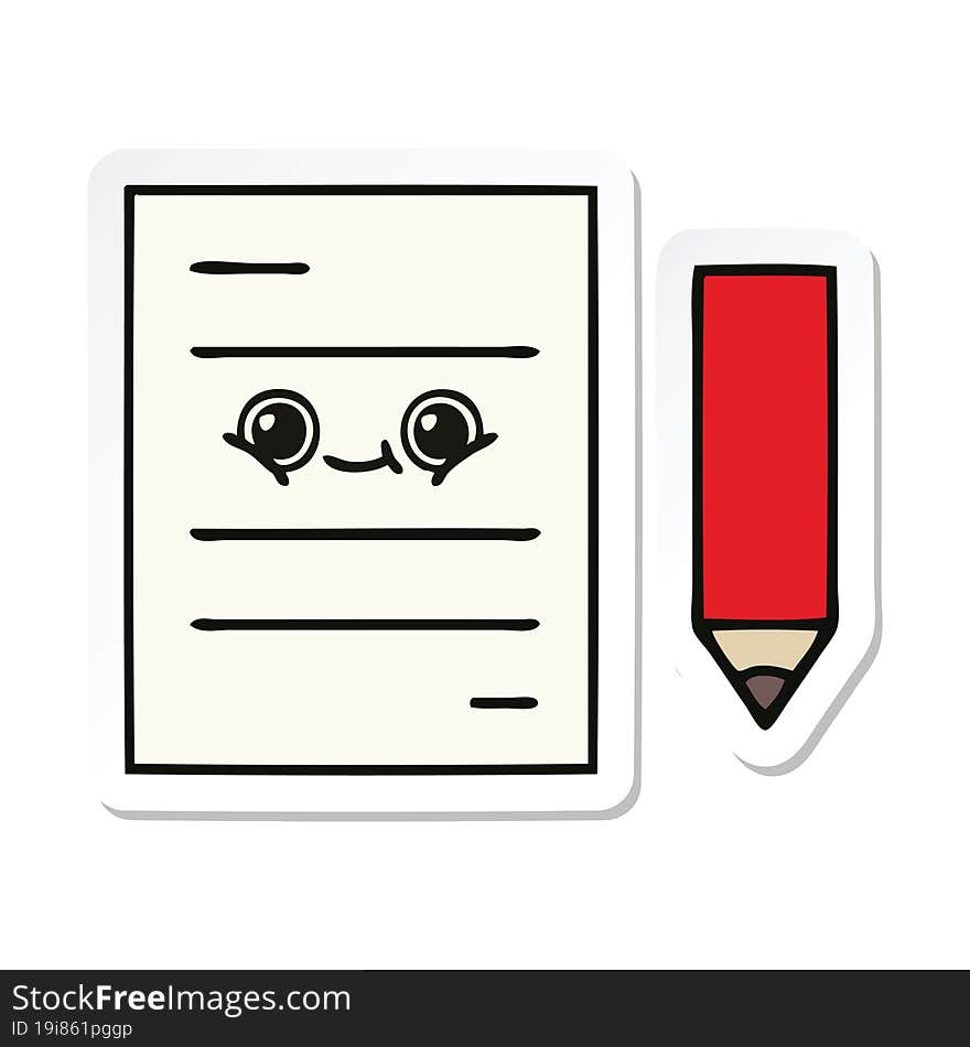 Sticker Of A Cute Cartoon Test Paper