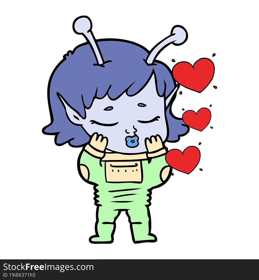 cartoon alien girl in love. cartoon alien girl in love