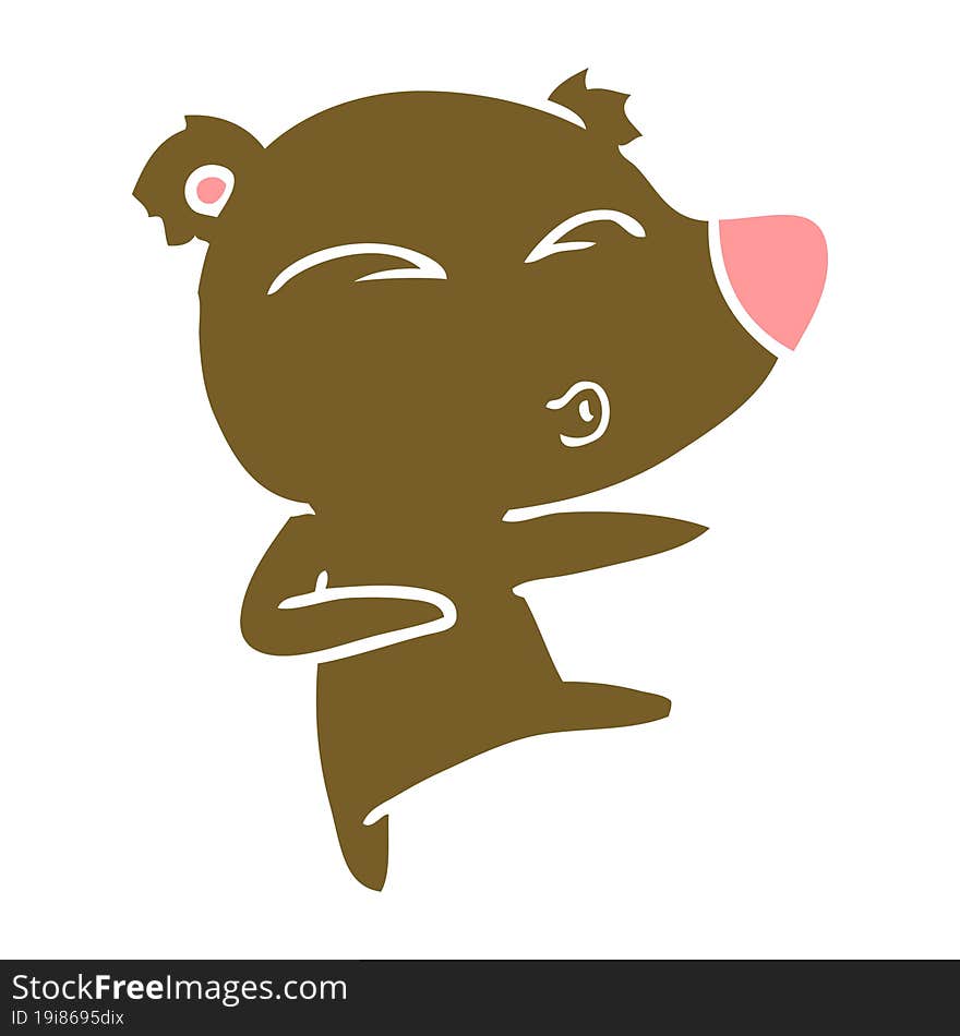 Flat Color Style Cartoon Whistling Bear