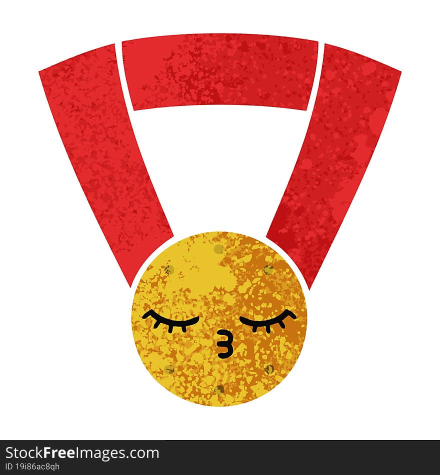 retro illustration style cartoon of a gold medal