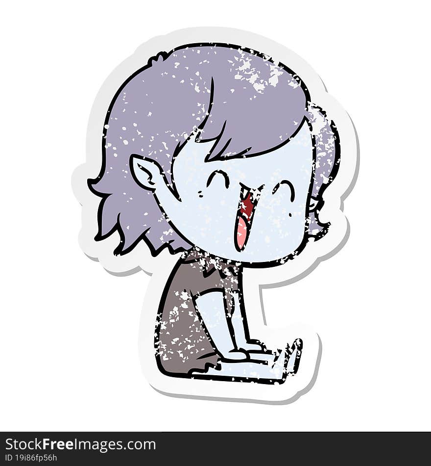 distressed sticker of a cute cartoon happy vampire girl