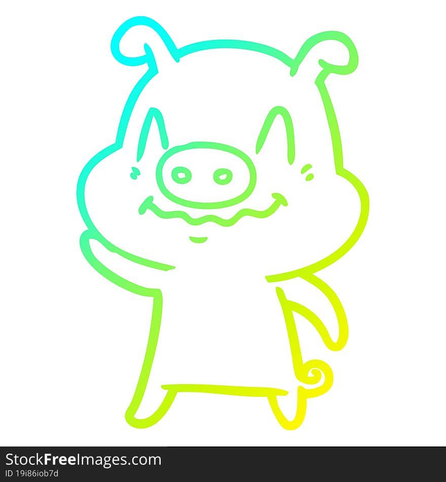 cold gradient line drawing nervous cartoon pig