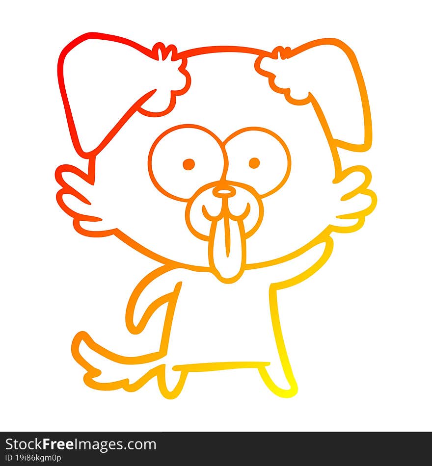 warm gradient line drawing cartoon dog with tongue sticking out