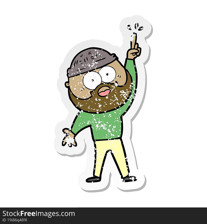 distressed sticker of a cartoon bearded man