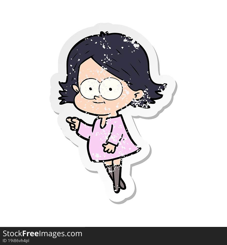 distressed sticker of a happy cartoon girl