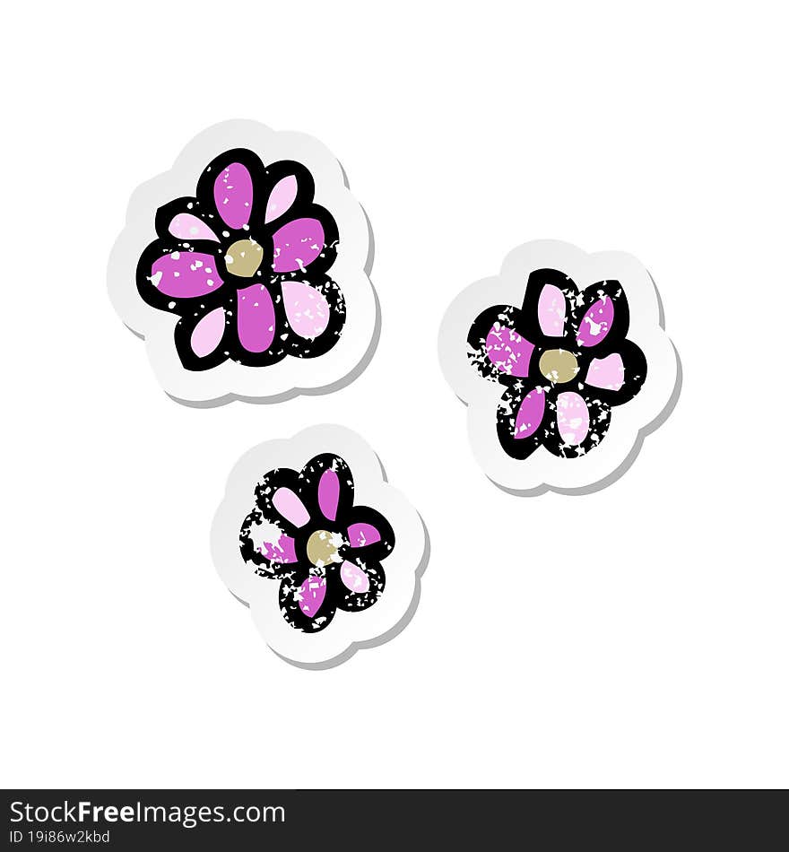 retro distressed sticker of a cartoon flowers