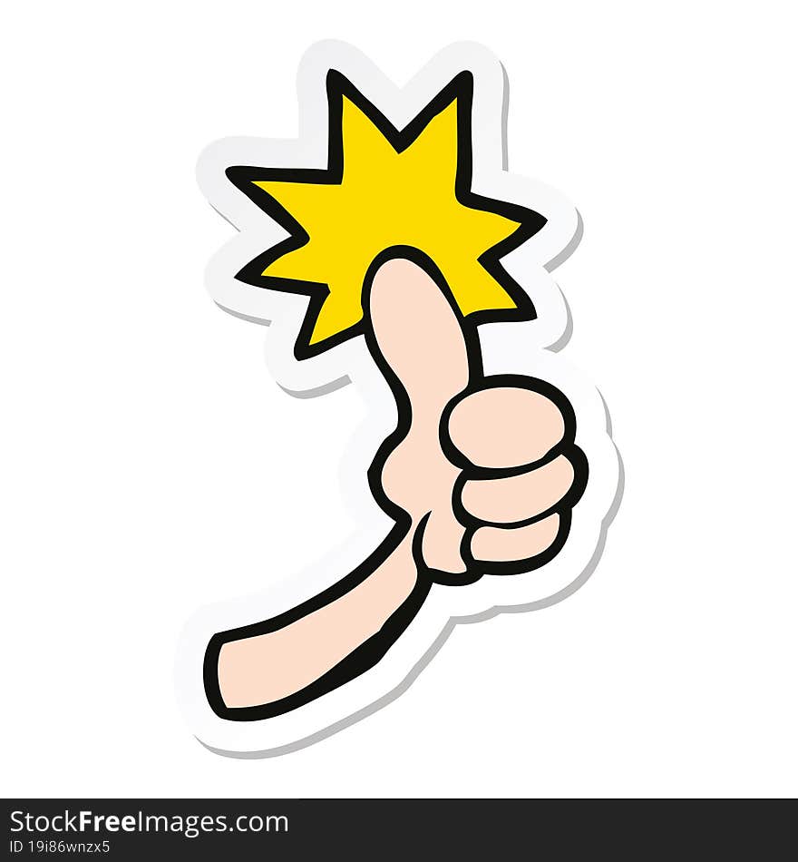 sticker of a cartoon thumbs up sign