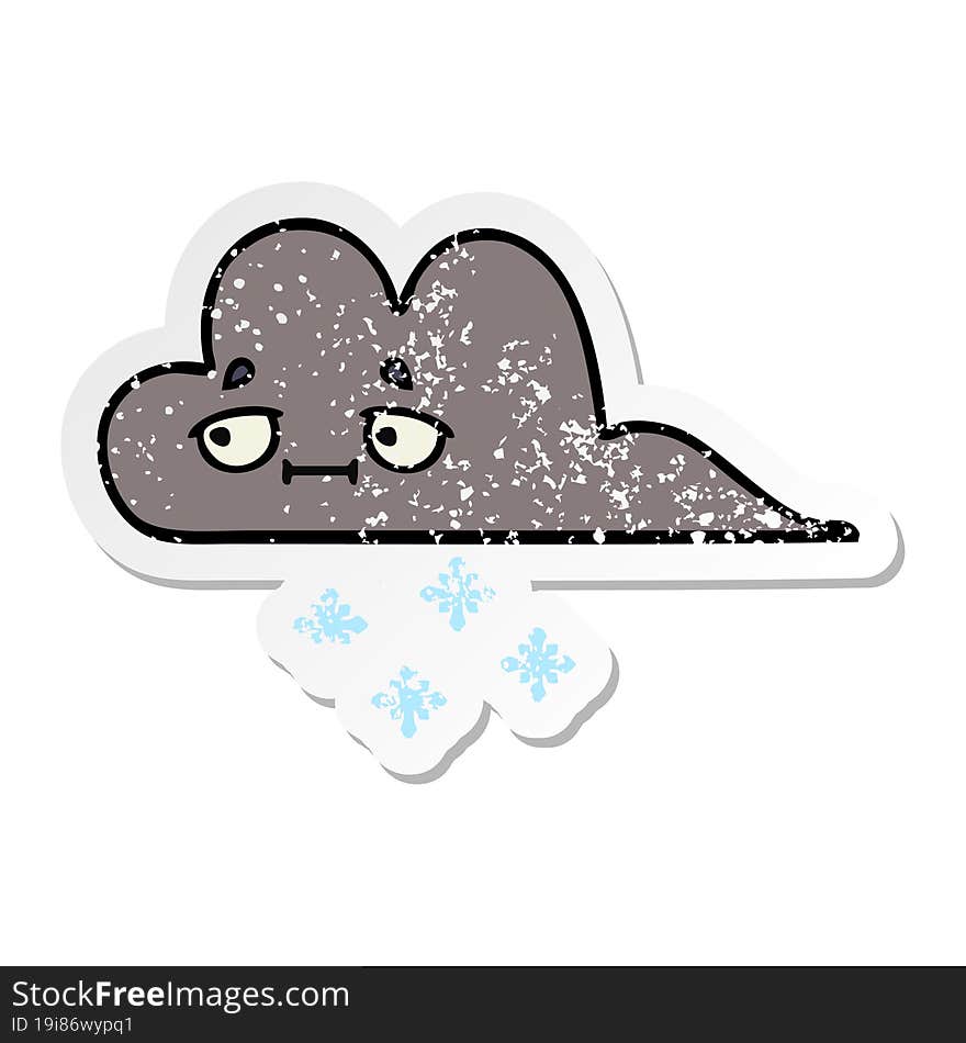 Distressed Sticker Of A Cute Cartoon Storm Snow Cloud