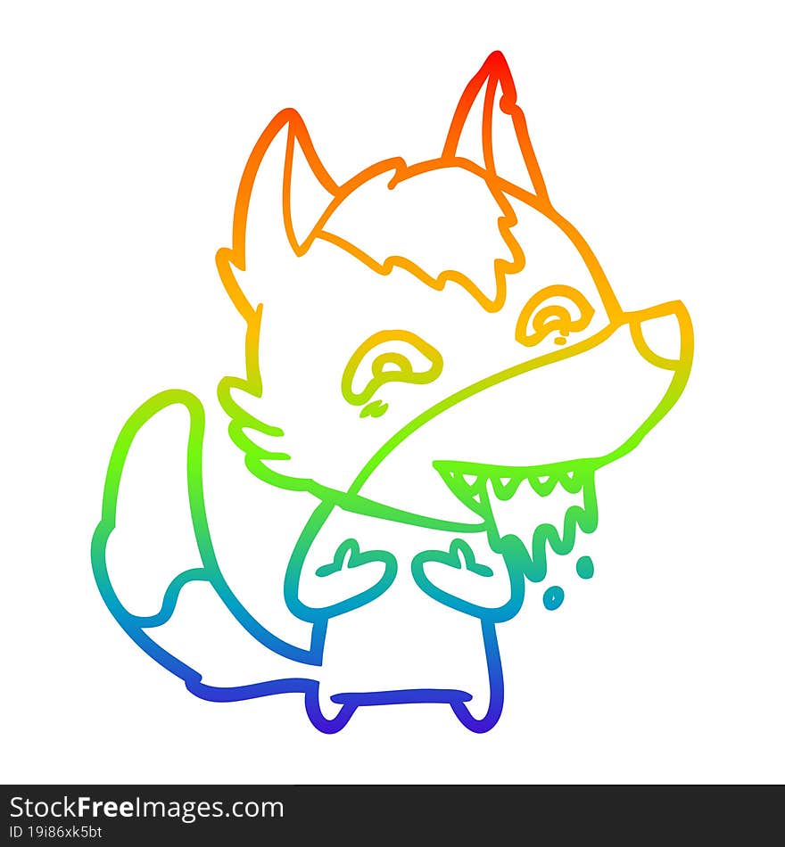 rainbow gradient line drawing of a cartoon hungry wolf