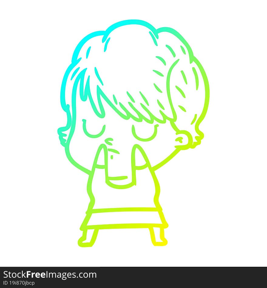 cold gradient line drawing of a cartoon woman