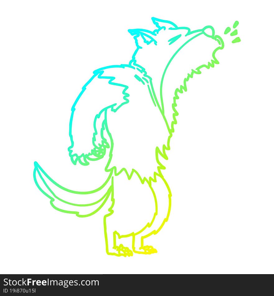 cold gradient line drawing of a cartoon howling werewolf