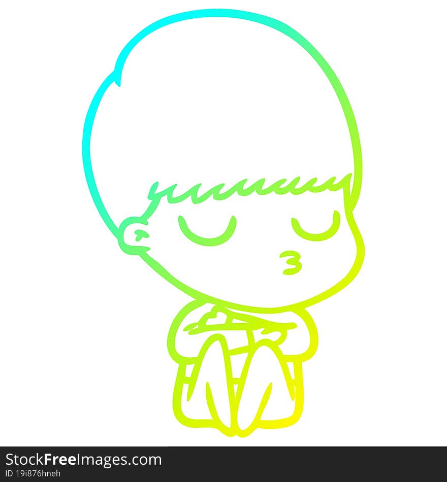 cold gradient line drawing cartoon calm boy