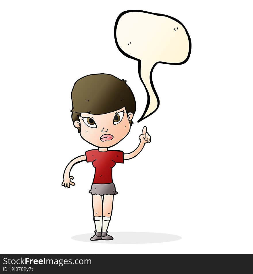 cartoon woman with idea with speech bubble