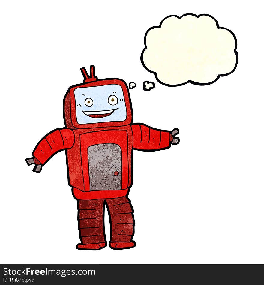 cartoon funny robot with thought bubble