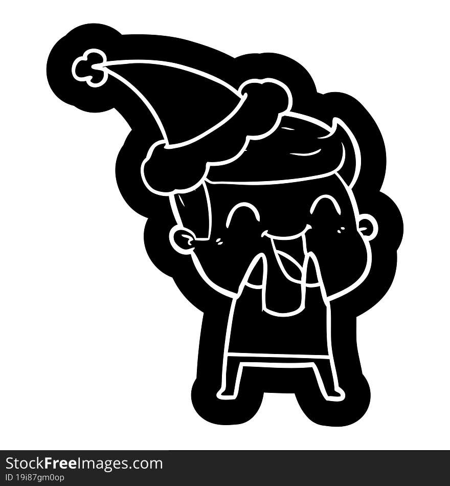 Cartoon Icon Of A Man Laughing Wearing Santa Hat