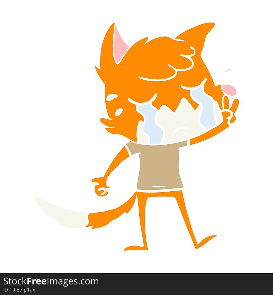 crying waving fox flat color style cartoon