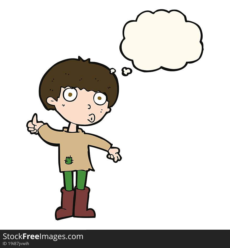 cartoon boy asking question with thought bubble