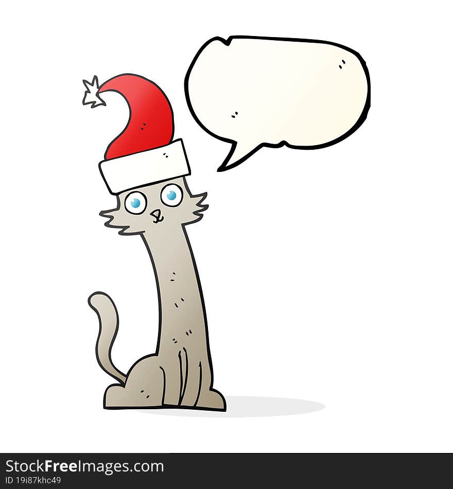 speech bubble cartoon cat in christmas hat