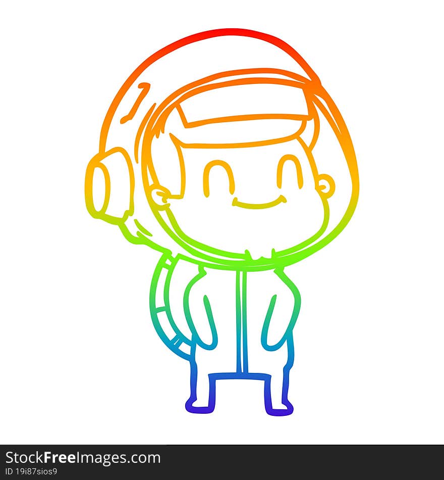 rainbow gradient line drawing happy cartoon astronaut man