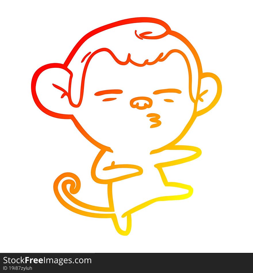 warm gradient line drawing cartoon suspicious monkey