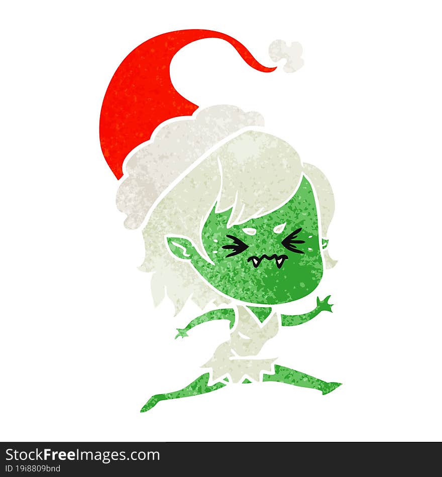 annoyed retro cartoon of a vampire girl wearing santa hat