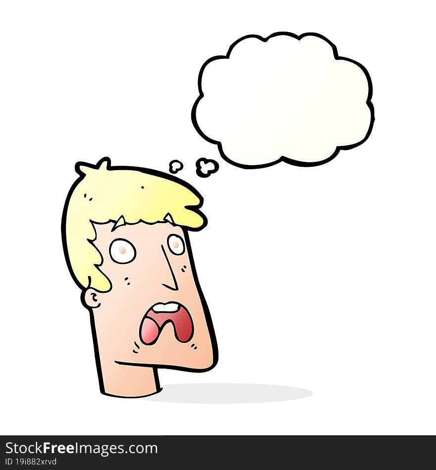 cartoon shocked man with thought bubble