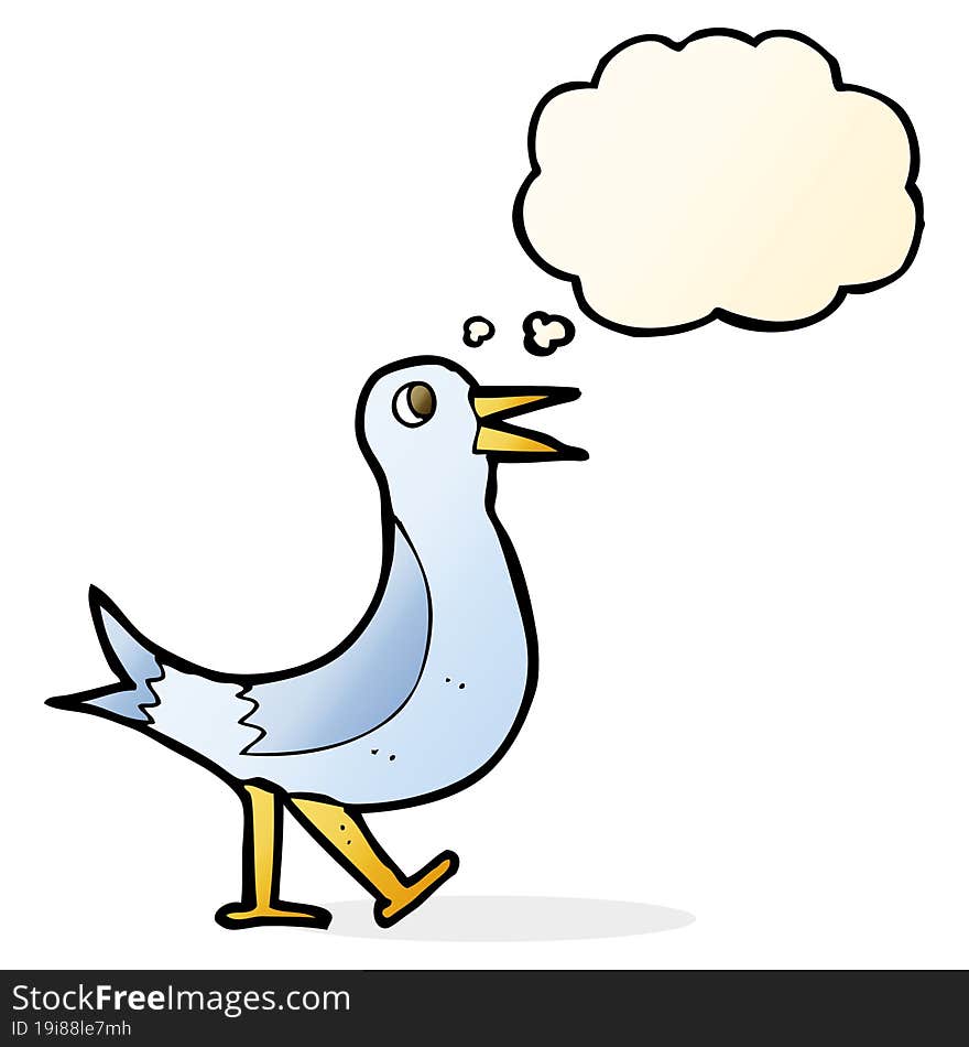 cartoon walking bird with thought bubble