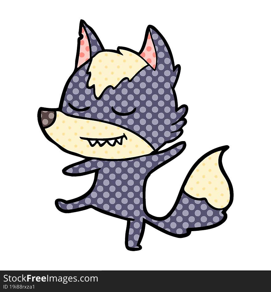 friendly cartoon wolf balancing. friendly cartoon wolf balancing