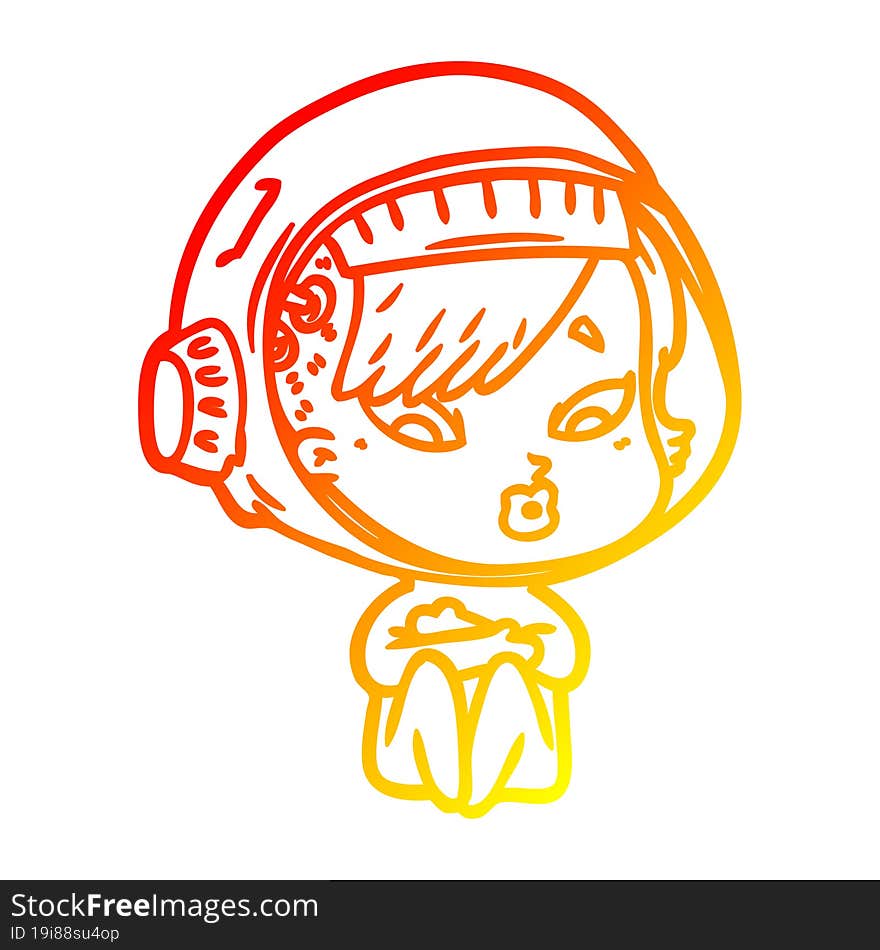 warm gradient line drawing of a cartoon astronaut woman