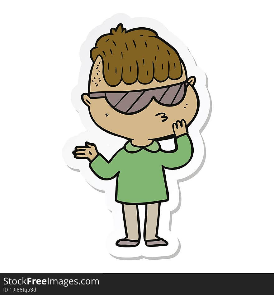 Sticker Of A Cartoon Boy Wearing Sunglasses