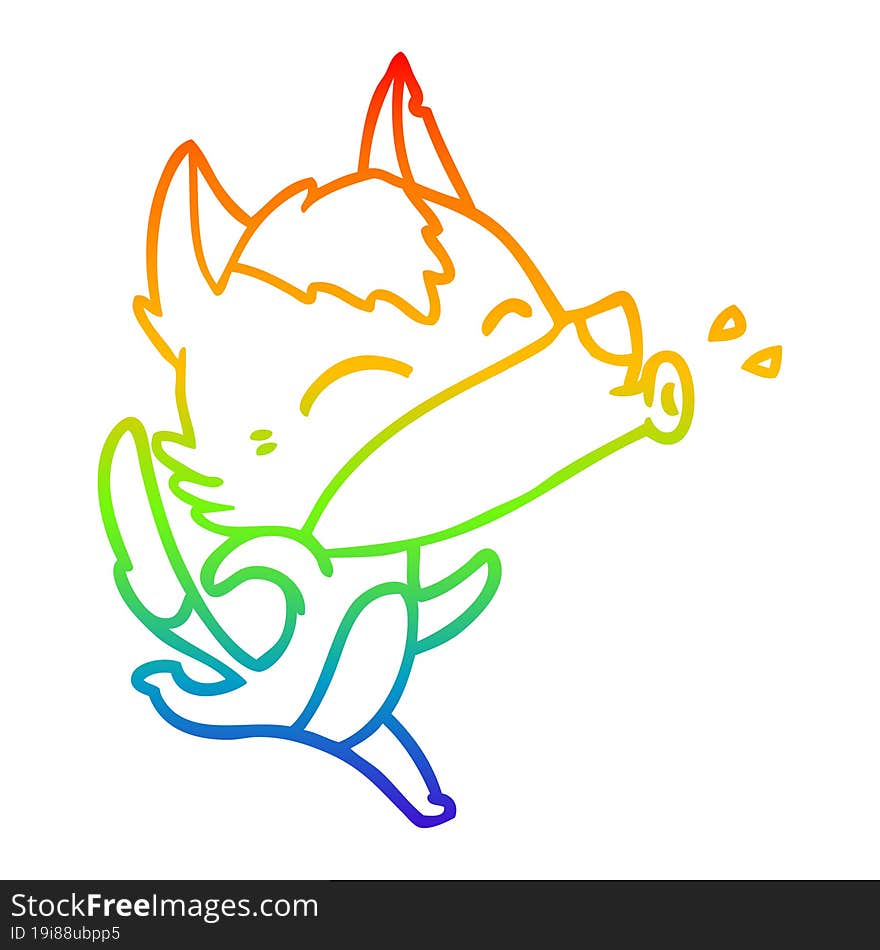 Rainbow Gradient Line Drawing Howling Wolf Cartoon