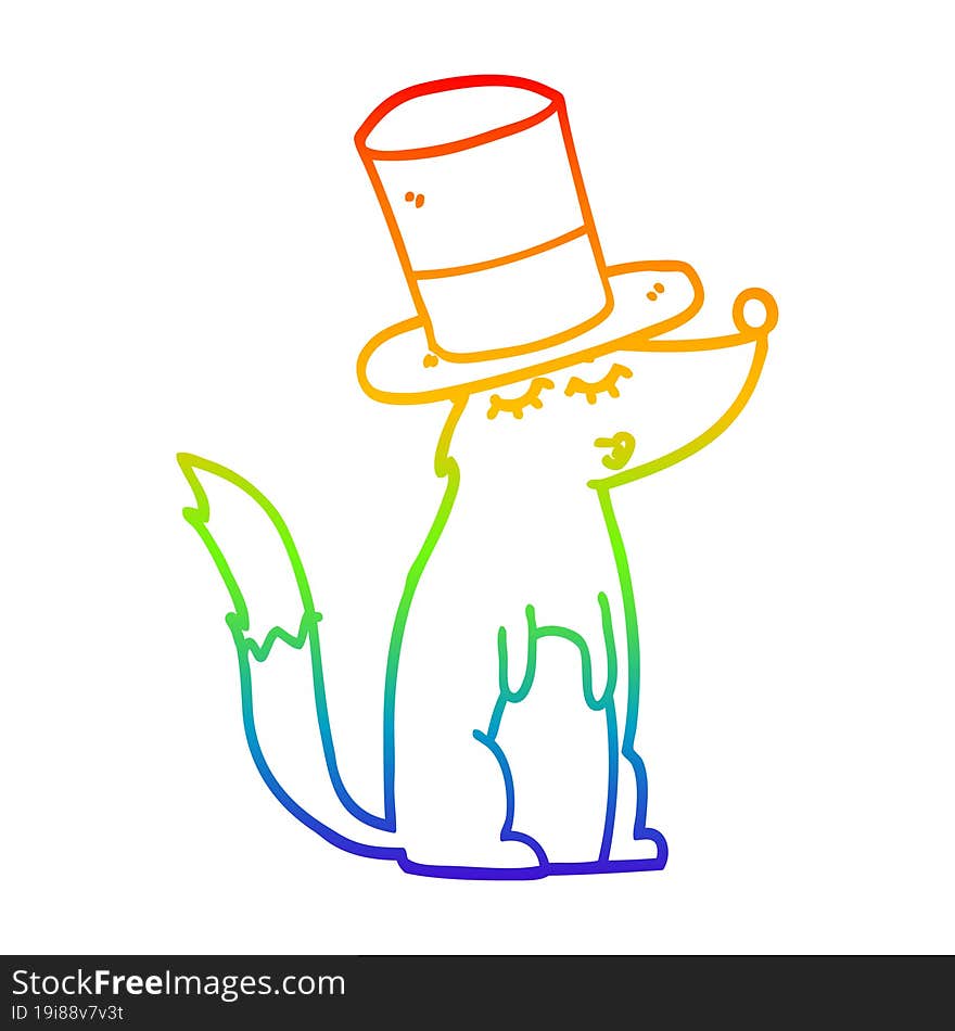 rainbow gradient line drawing cartoon wolf whistling wearing top hat