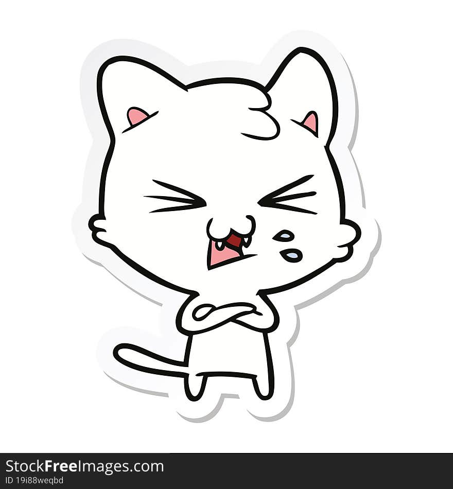 sticker of a cartoon hissing cat