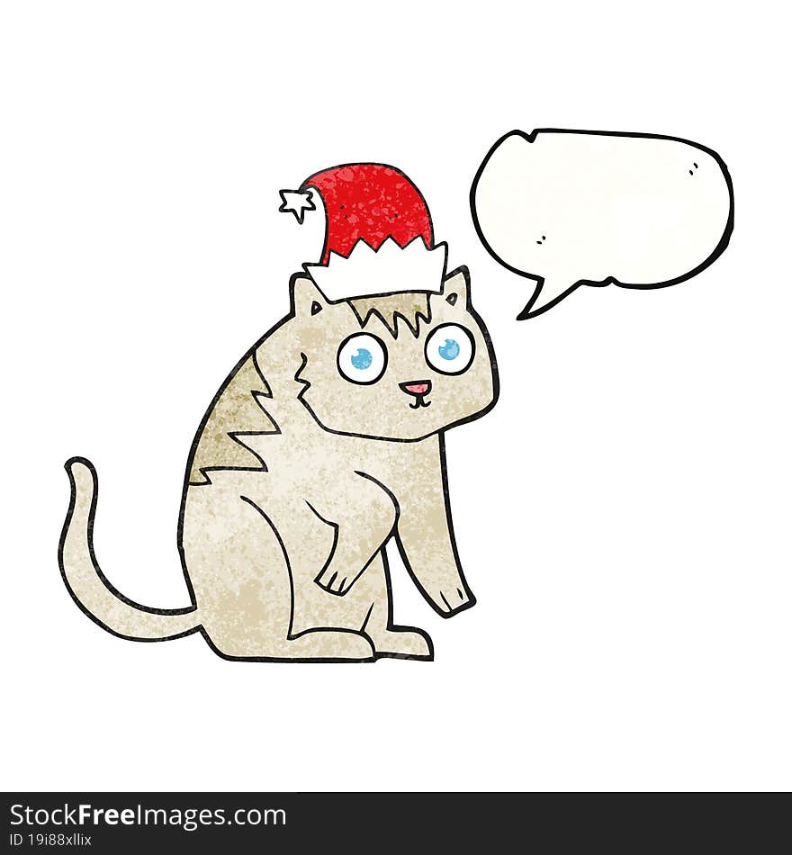 speech bubble textured cartoon cat wearing christmas hat