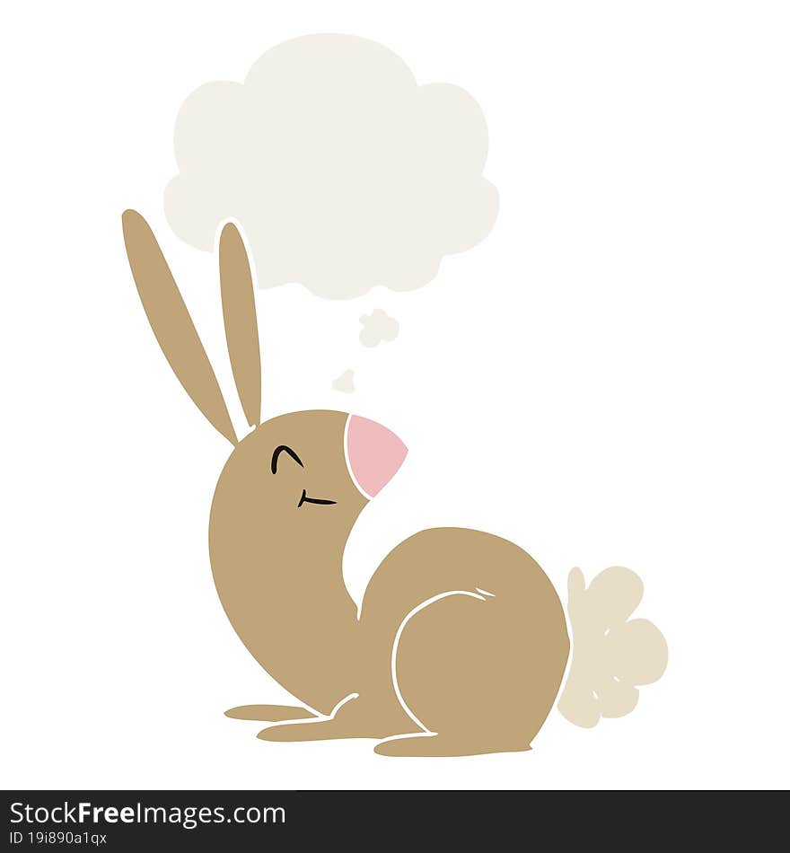 cute cartoon rabbit and thought bubble in retro style