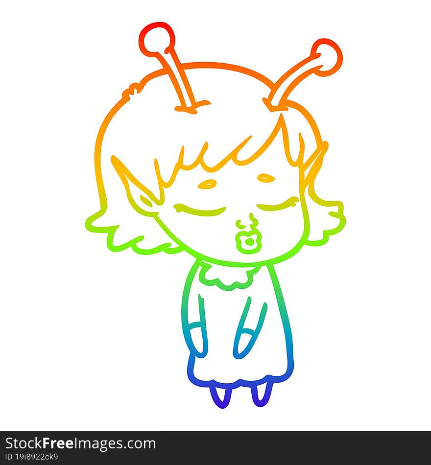 rainbow gradient line drawing cute alien girl cartoon