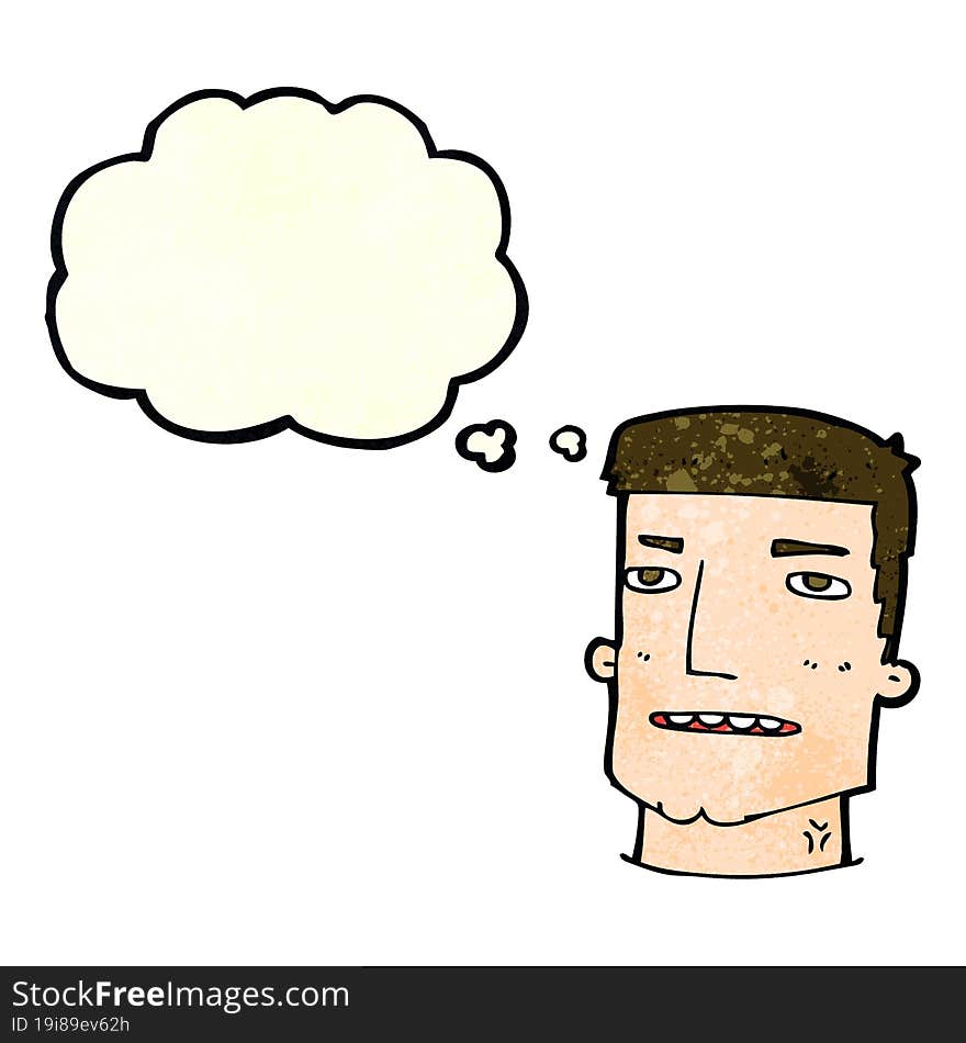 cartoon male head with thought bubble