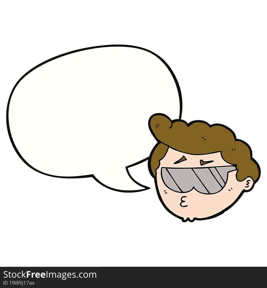 cartoon boy wearing sunglasses with speech bubble