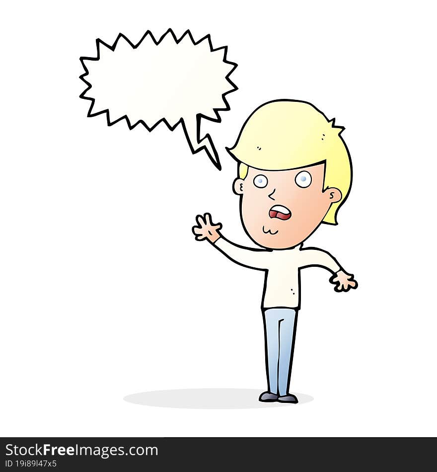 cartoon unhappy boy with speech bubble