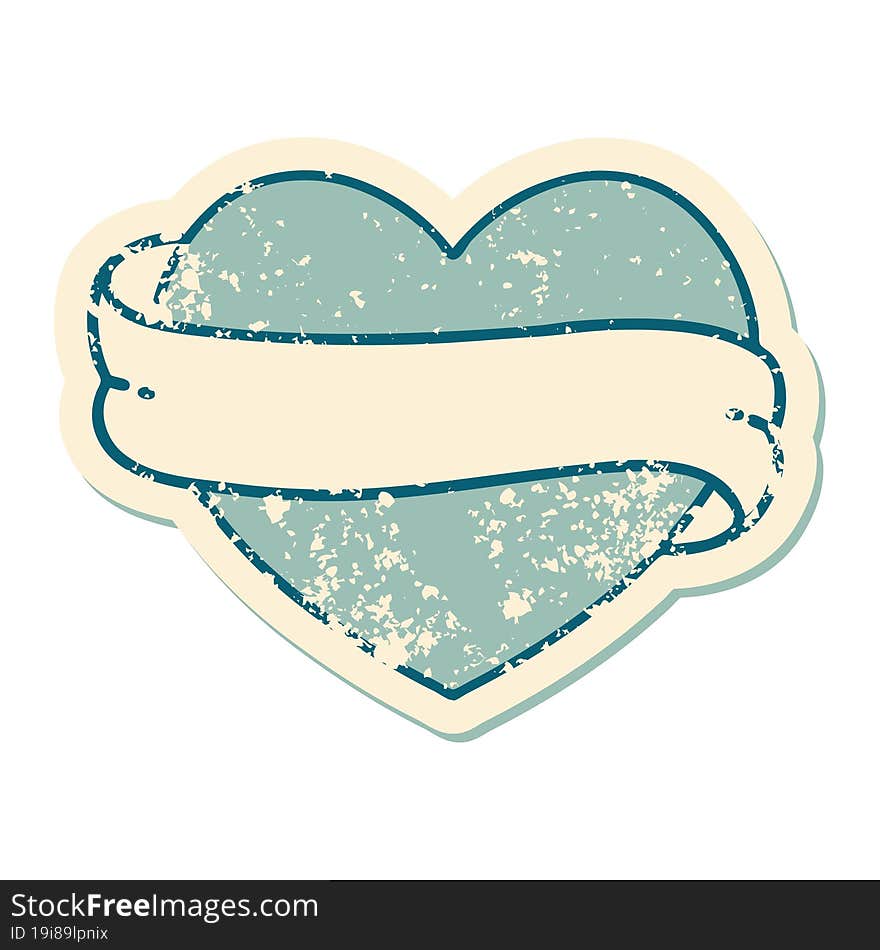 Distressed Sticker Tattoo Style Icon Of A Heart And Banner