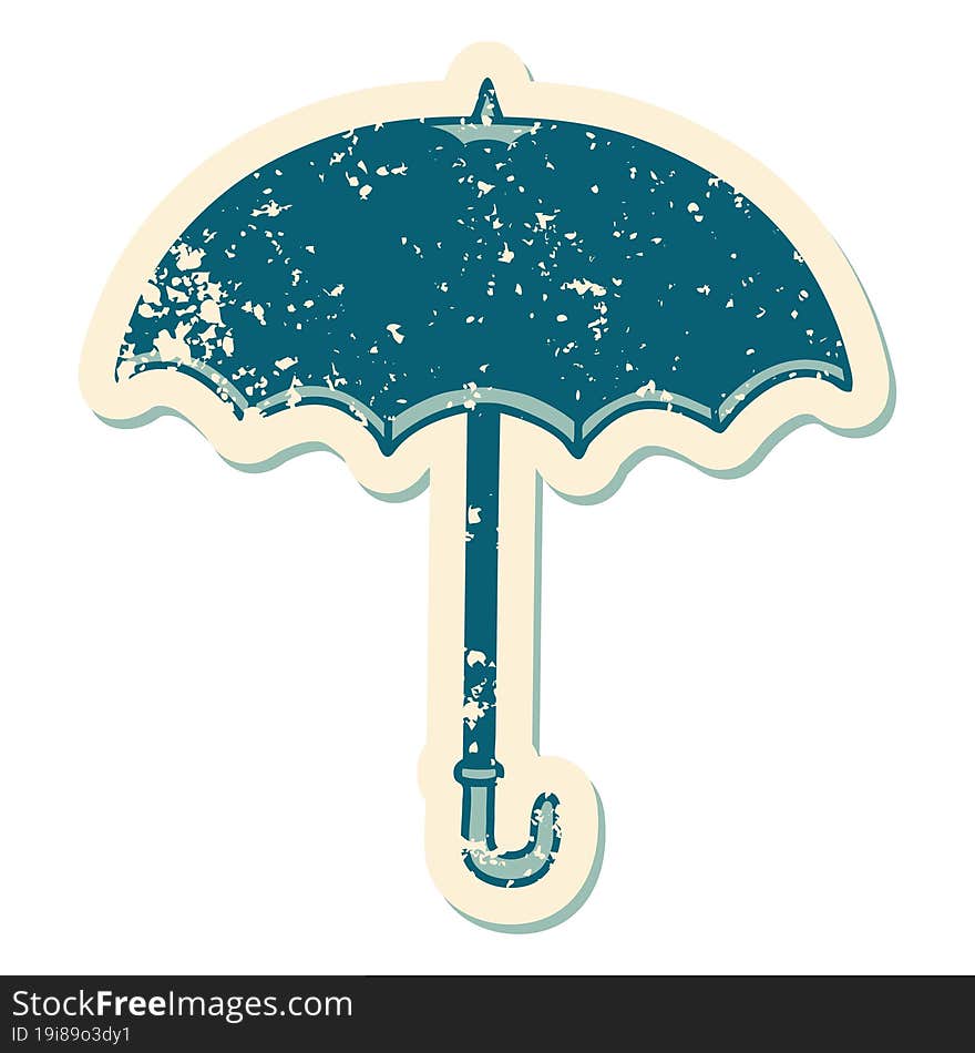 Distressed Sticker Tattoo Style Icon Of An Umbrella