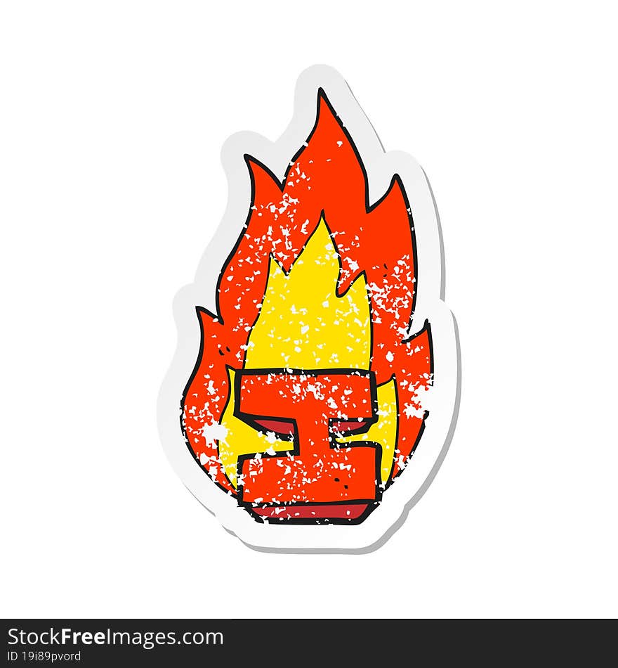 retro distressed sticker of a cartoon flaming letter I