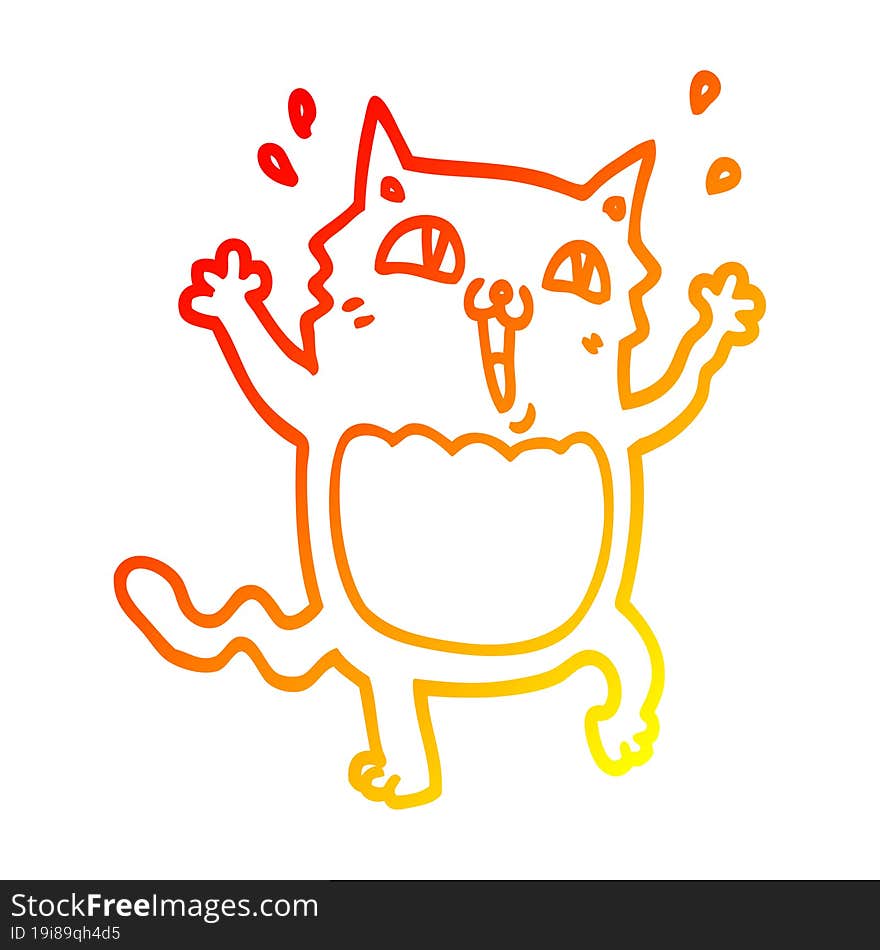 Warm Gradient Line Drawing Cartoon Crazy Excited Cat