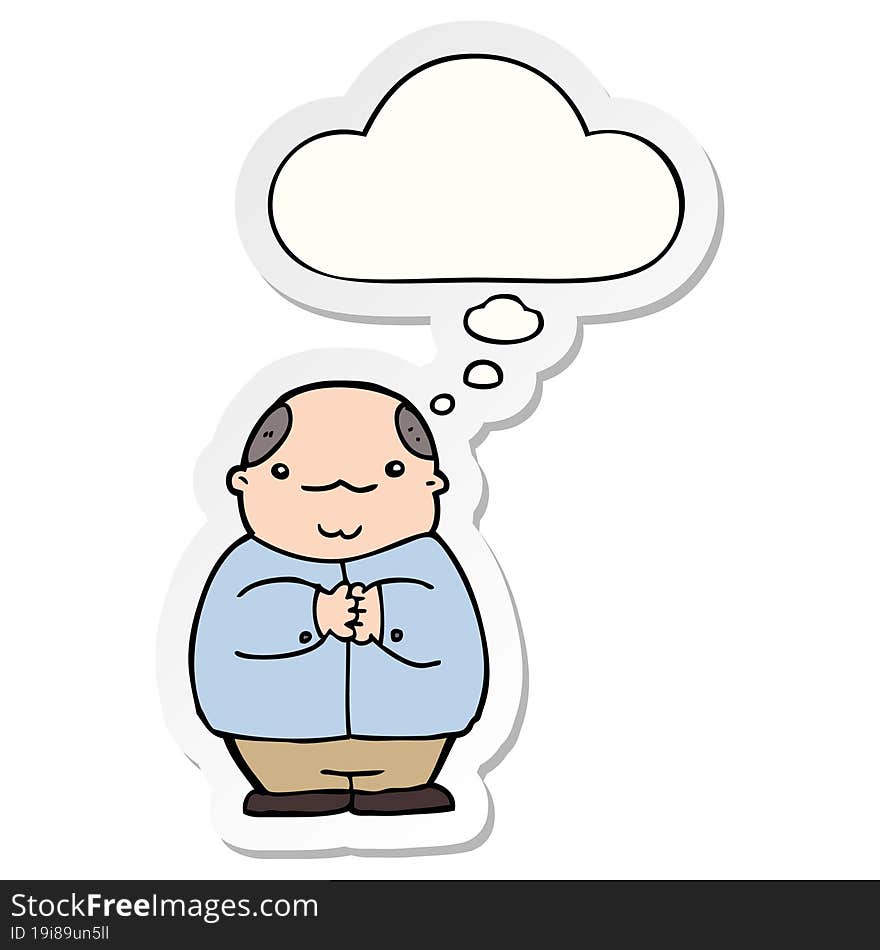 cartoon balding man with thought bubble as a printed sticker