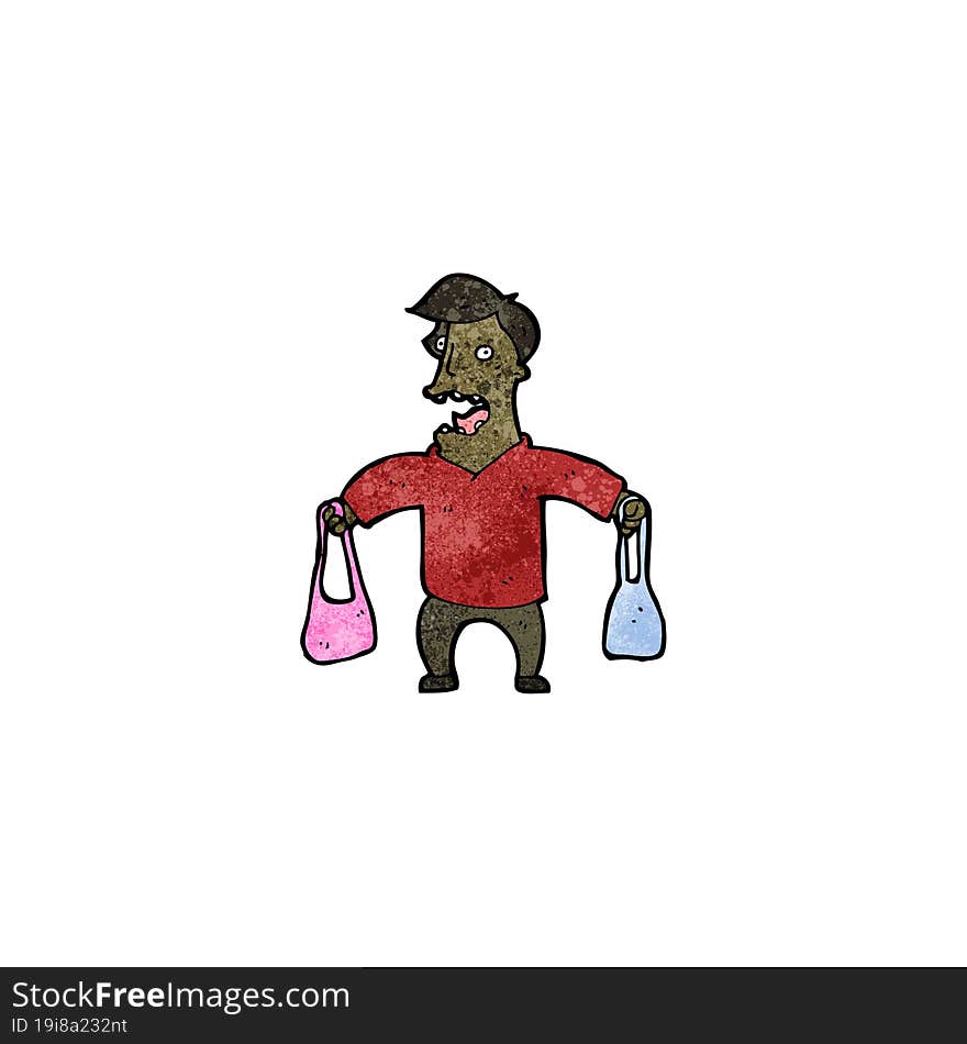 cartoon man carrying handbags