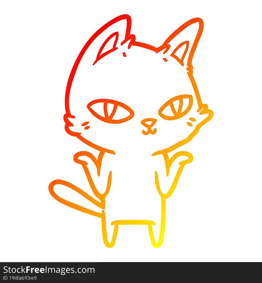 warm gradient line drawing cartoon cat staring