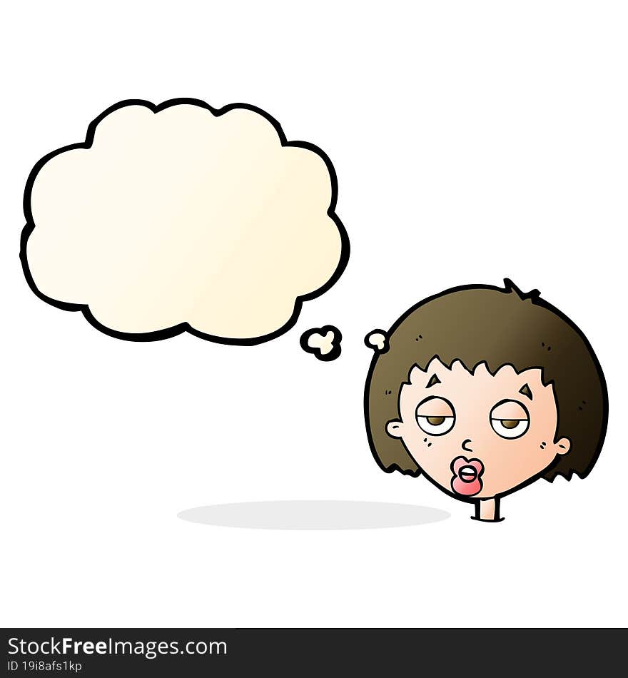 cartoon bored woman with thought bubble