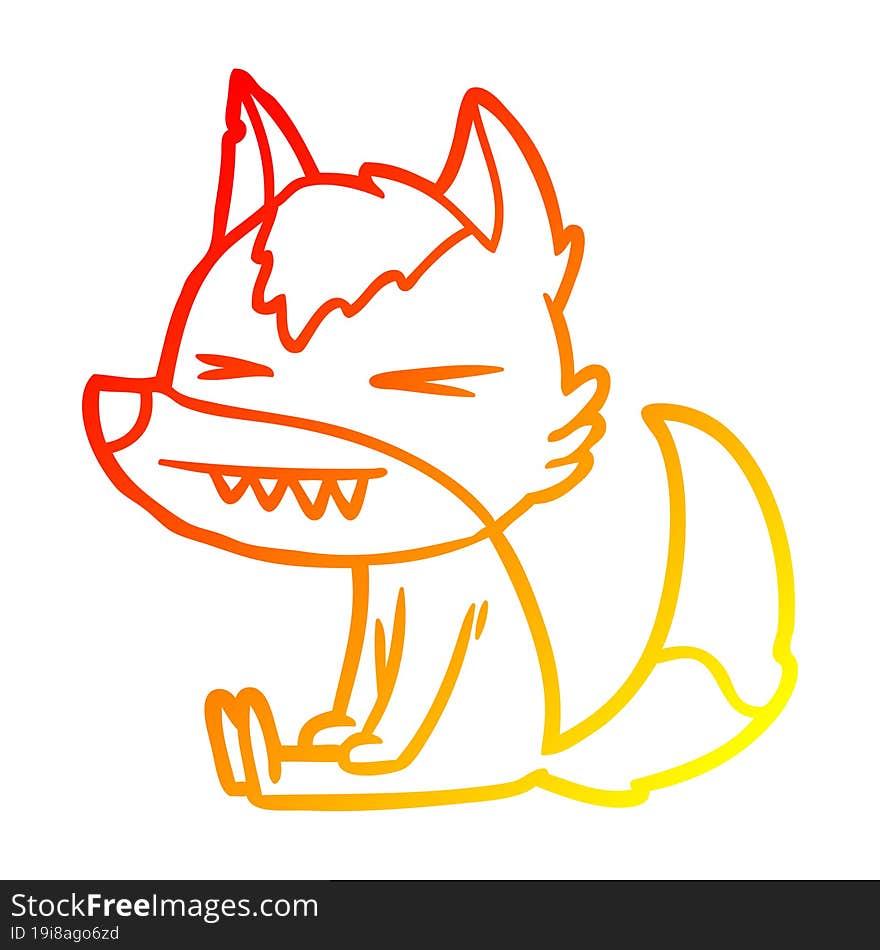 Warm Gradient Line Drawing Angry Wolf Cartoon